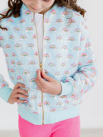 Load image into Gallery viewer, Girls Blue Rainbow Sequin Bomber Jacket
