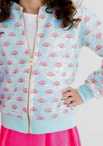 Load image into Gallery viewer, Girls Blue Rainbow Sequin Bomber Jacket

