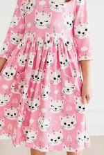 Load image into Gallery viewer, Unicorn Kitty Print Girls Dress
