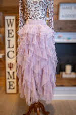 Load image into Gallery viewer, Dusty Rose Ruffle Midi Skirt
