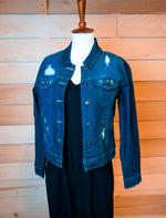Load image into Gallery viewer, Dark Wash Distressed Denim Jacket
