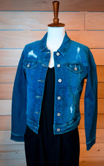 Load image into Gallery viewer, Medium Wash Distressed Denim Jacket

