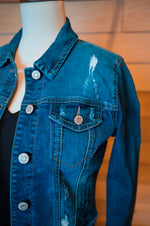 Load image into Gallery viewer, Medium Wash Distressed Denim Jacket
