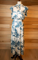 Load image into Gallery viewer, White Blue Floral Vintage Maxi Dress
