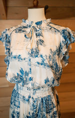 Load image into Gallery viewer, White Blue Floral Vintage Maxi Dress
