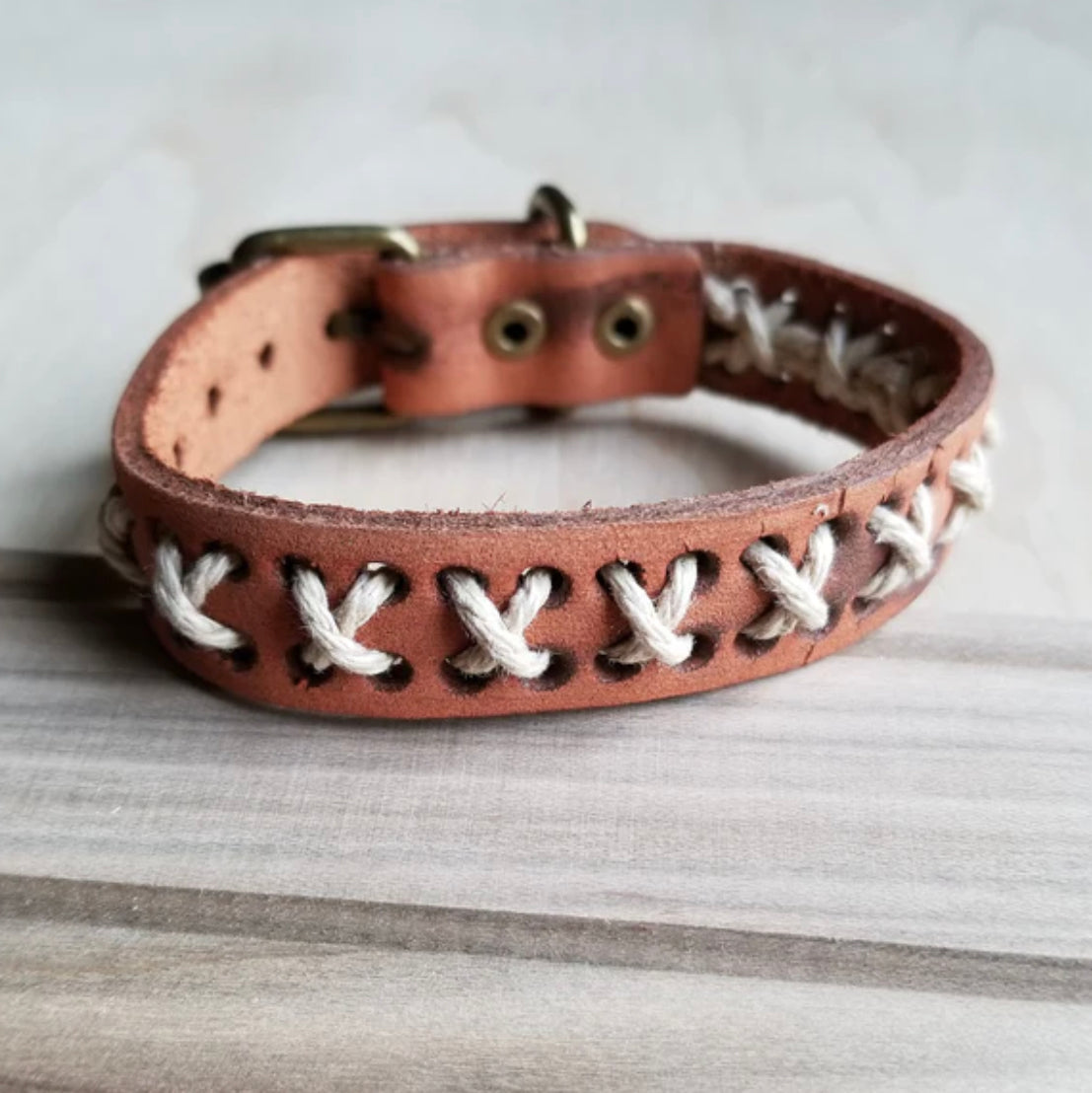 Vintage Distressed Leather Bracelet X Pattern