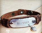 Load image into Gallery viewer, Blessed Hand Stamped Leather Cuff

