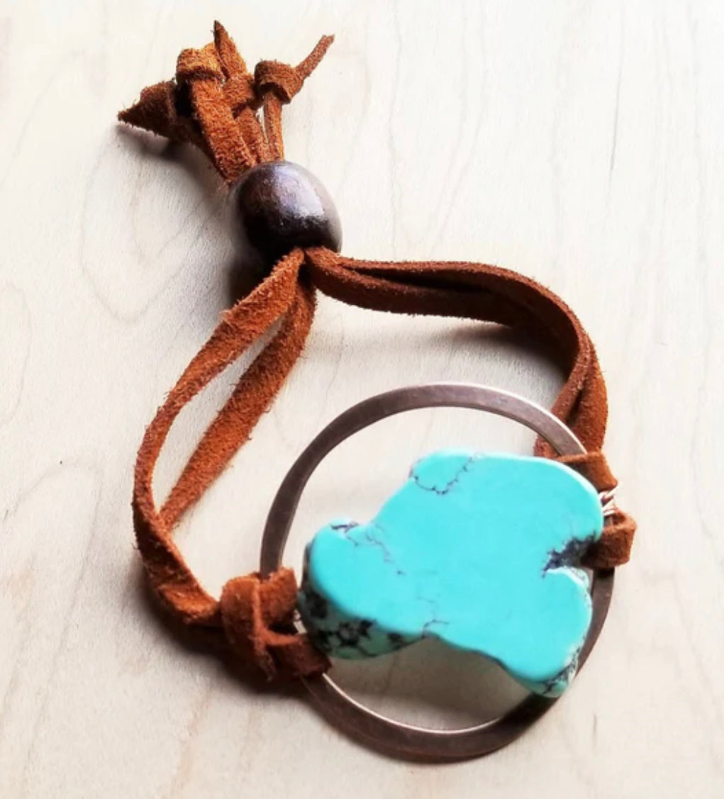 Turquoise Bracelet w/ Stone Slab & Adjustable Ties