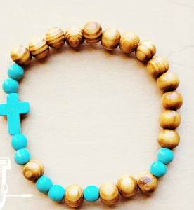 Wood & Blue Turquoise Beads