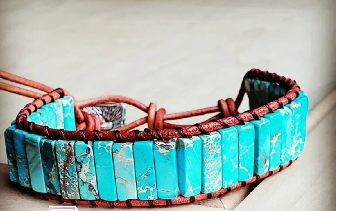 Woven Regalite Turquoise Stacked Stone Bracelet