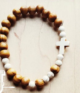 Wood & White Turquoise Beads