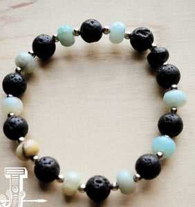 Frosted Amazonite and Black Lava Stretch Bracelet