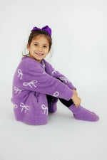Load image into Gallery viewer, Girls Purple Bow Cardigan Sweater

