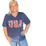 Load image into Gallery viewer, USA Glitter Navy T-Shirt
